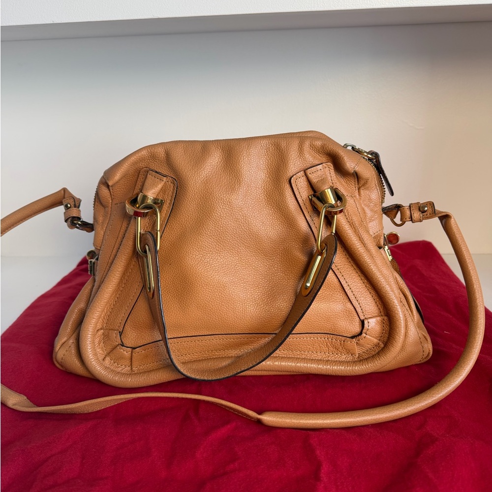 Chloé Medium Paraty Tan Leather Satchel Crossbody Bag Made in Italy - Picture 2 of 7